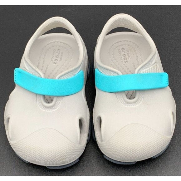 Crocs Shoes Toddler Kids All Terrain Fisherman C6 Atmosphere Gray & Blue Strap - Picture 1 of 7